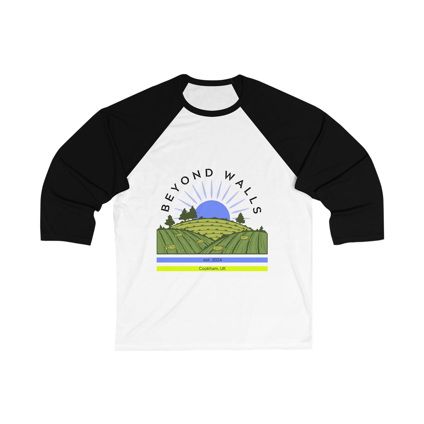 Cookham, UK Field - Unisex 3\4 Sleeve Baseball Tee